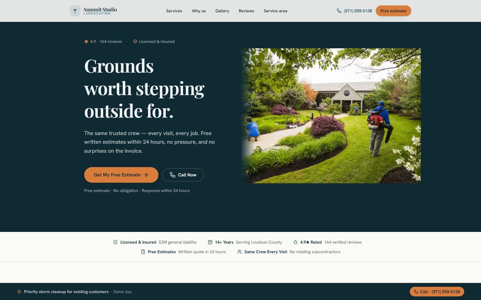 Summit Studio Landscaping homepage, a real Summit Studio Growth-tier build